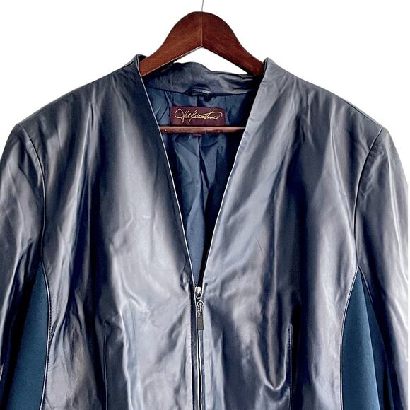 Hal Rubenstein Women’s 2X Blue Genuine Leather Jacket Zip Front Stretch Panels - Picture 3 of 8